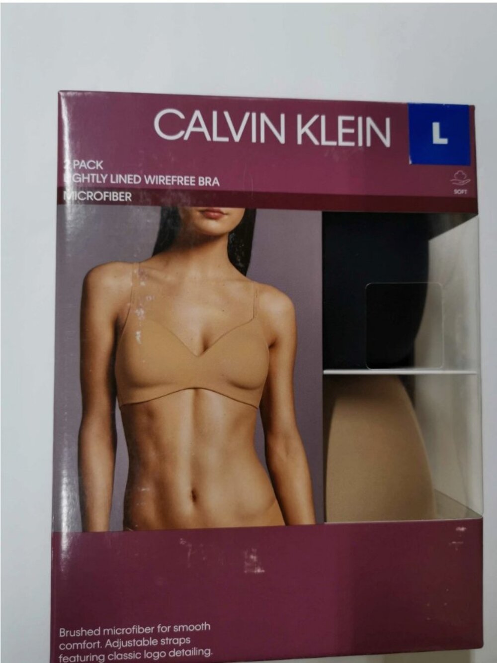 Calvin Klein Underwear 2-Pack Lightly Lined Wirefree Bra, Size L, Black/Bare